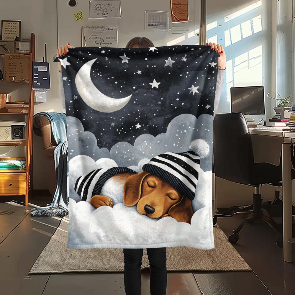 1 Stück Gute Nacht Hunde Aufdruck Flanelldecke, Hohe Qualität, Bequem für Alle Jahreszeiten, Heimdekoration, Wärme und Komfort, Perfekt für Weihnachtsgeschenke