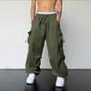 Men's and Women's Multi-pocket Overalls Couple Loose Tied Feet Solid Color Drawstring Casual Long Pants
