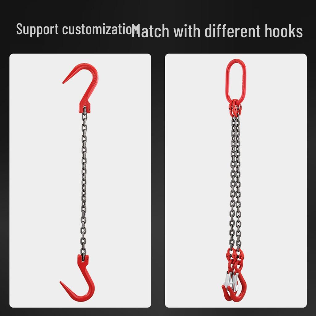 G80 Manganese Steel Hoist Chain Sling with Eye Hook - Single, Two, or Four Legs