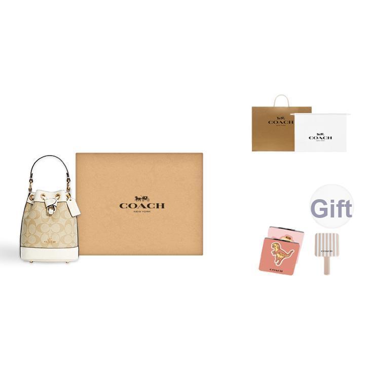 Coach Dempsey 15 Classic Monogram Coated Canvas And Leather Bucket Bag Women Handbags Light-Khaki C5121-IMDQC