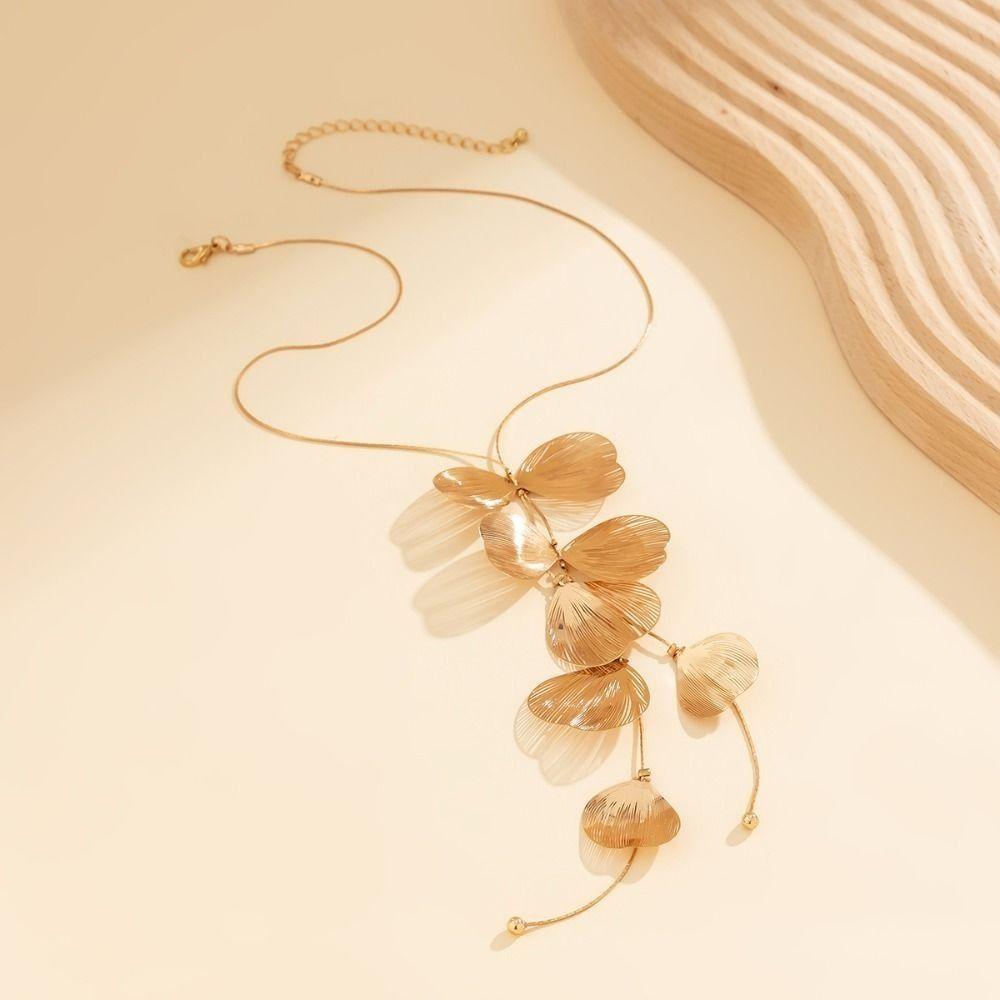 Elegant Ginkgo Leaf Tassel Earrings Exaggerated Jewelry Set Ginkgo Leaf Tassel Necklace  Girl