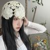 Women's Spring Summer Korean Style Thin Hollow Pearl Petal Handmade Knit Hat Elegant Wool Cap Sweet Head Wrap Hat