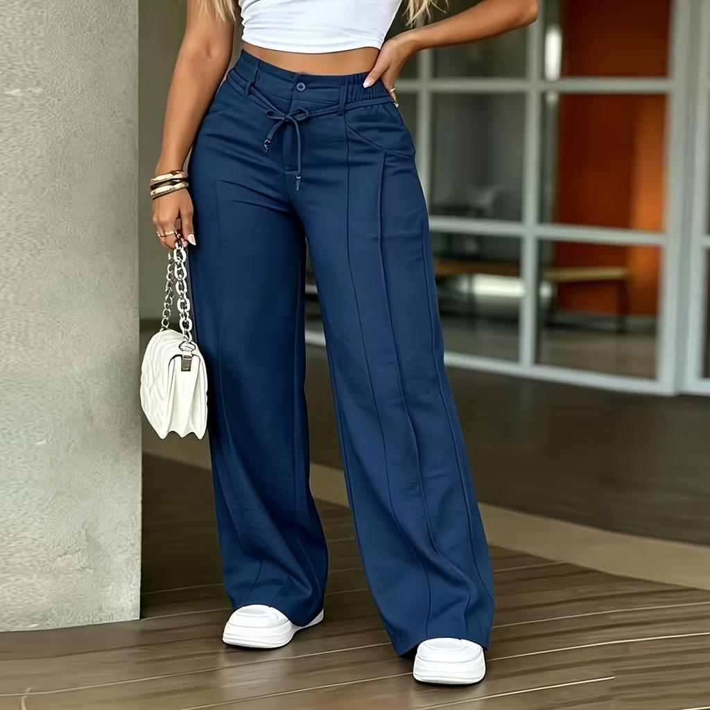 Damen Casual Farbige Hose mit Knöpfen, Elastischem Bund und Taschen, Lockerer Schnitt