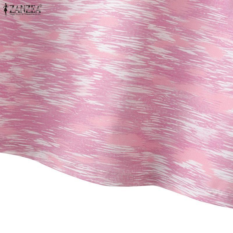 ZANZEA Women Casual Round Neck Flare Sleeve Loose Print Blouse