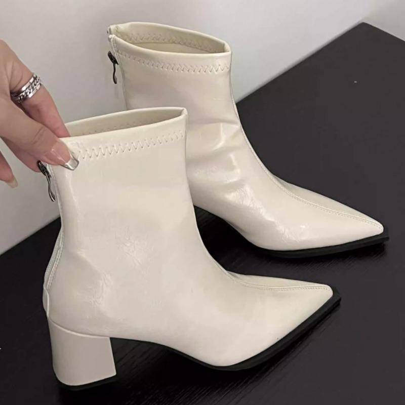 Fashion Mid Heels Women Pointed Toe Ankle Boots 2025 Designer Elegant Shoes Fashion Chunky Dress Pumps Party Leather Zapatillas De Mujer
