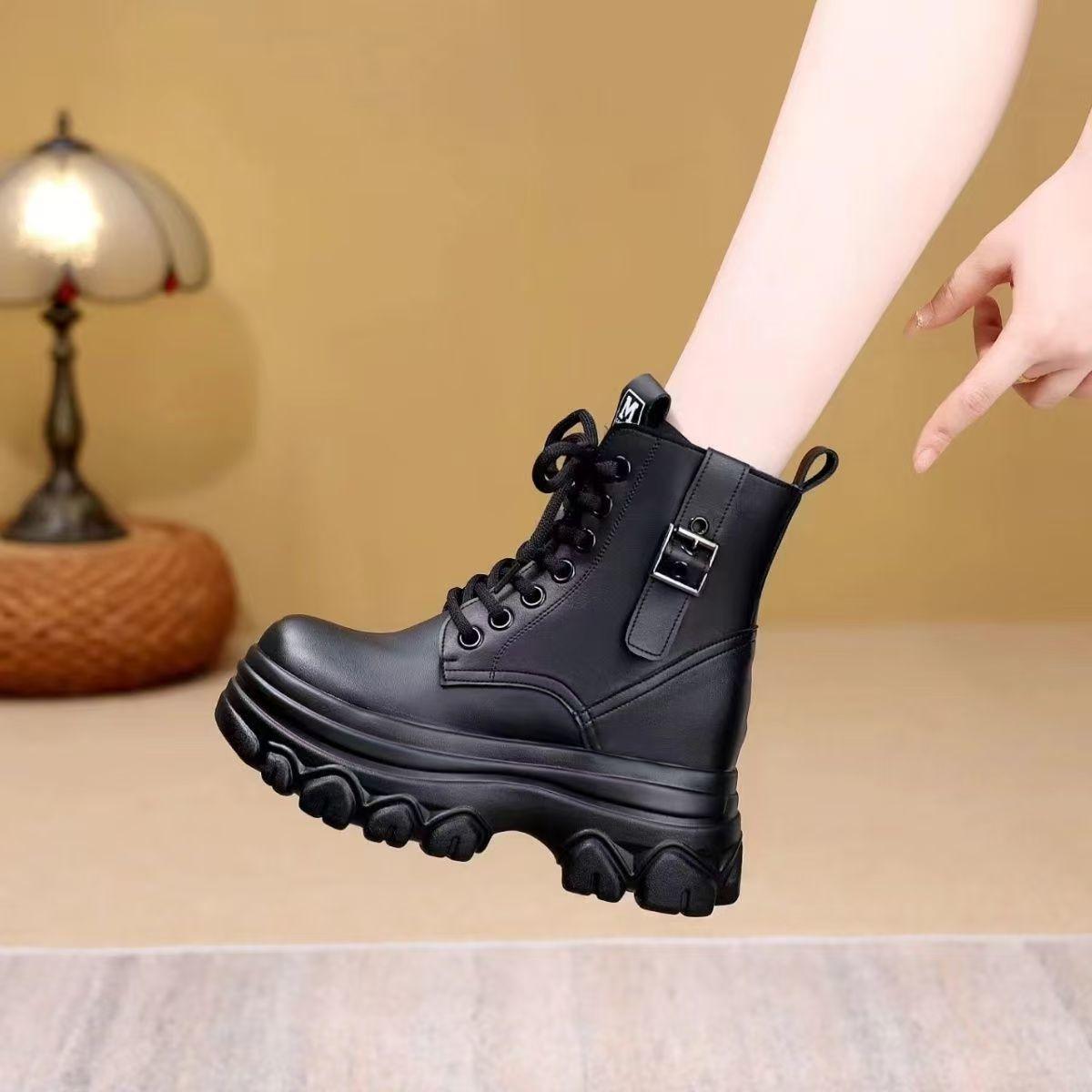 Женские короткие сапоги с увеличенной толстой подошвой, короткие сапоги с толстой подошвой в британском стиле, модные короткие сапоги из хлопка 40