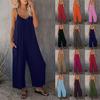 Tuta da donna a tinta unita con spalline sottili, gamba larga larga, casual, con tasche, senza maniche
