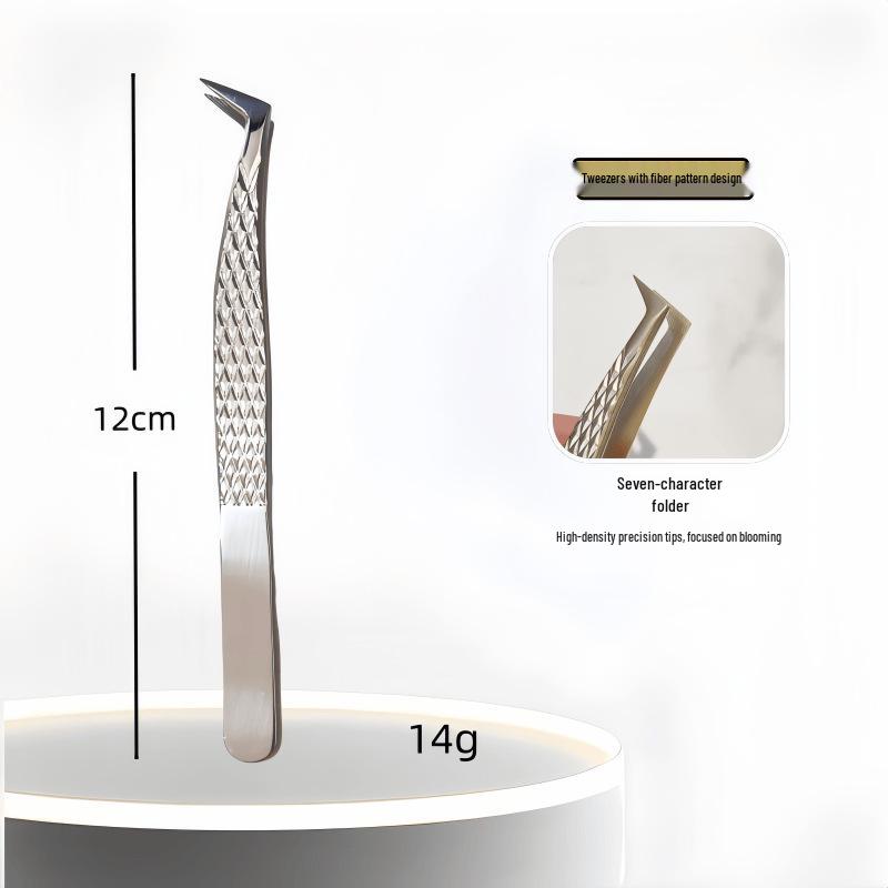 High Precision Diamond Pattern Eyelash Tweezers with Stainless Steel Fiber Tip