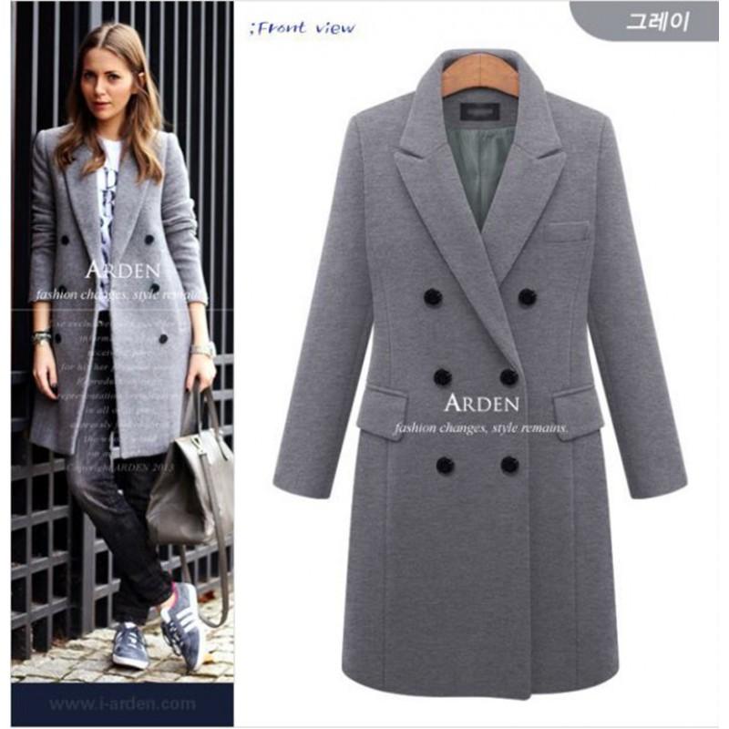 Womens Mid-Length Wool Blend Coat Double-Breasted Classic Trench Outerwear Plus Size S-5XL