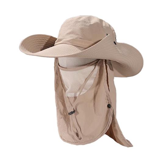 Summer Bucket Hat, Breathable Quick-Dry Fisherman Hat with Detachable Face Neck Guard, Adjustable Drawstring Sun Protection Hat for Outdoor Gardening