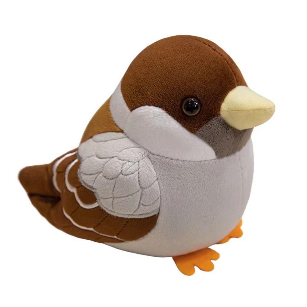 Chubby Round Stuffed Bird Doll Realistic Soft Simulation Sparrow Doll  Desktop Pets