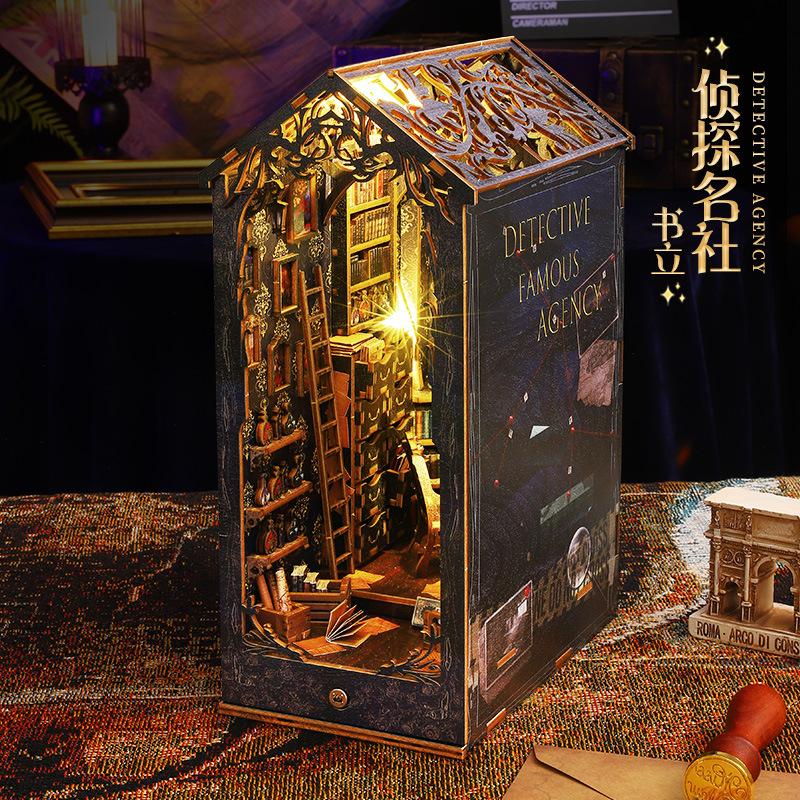Jiate DIY Rincón de Libros de Detective en Miniatura Kit de Construcción de Modelo de Pisapapeles 3D Regalo de Cumpleaños