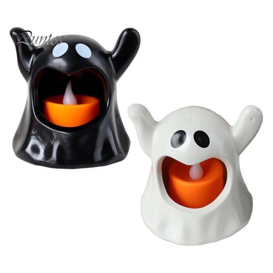 Halloween Home Ornament Ghost Candle Holder with LED Candle, Cute Tea Light Night Holder, Spooky Tabletop Decoration for Indoor Decor, Holiday