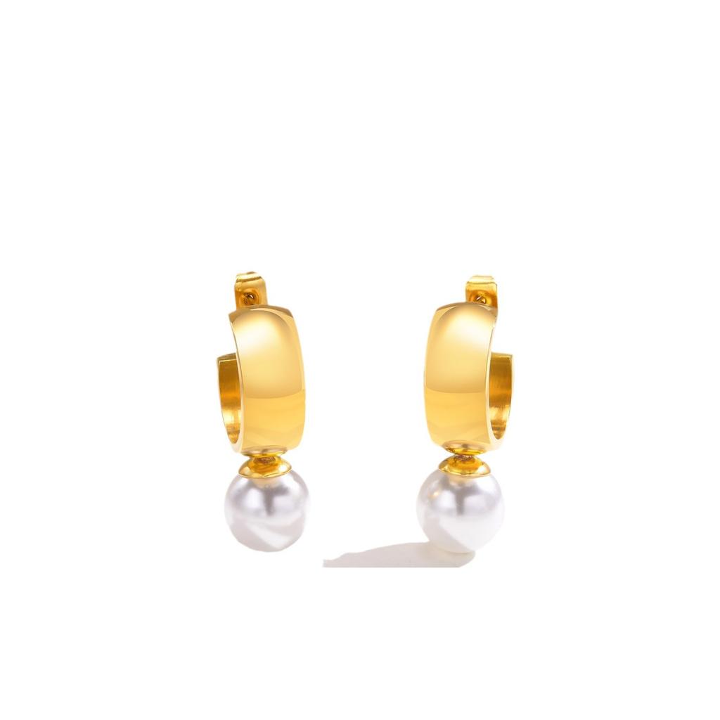 Multi, Earrings Accessories, Stainless Steel Ladies French Retro Imitation Pearl Earrings 18K Gold, Huayuan