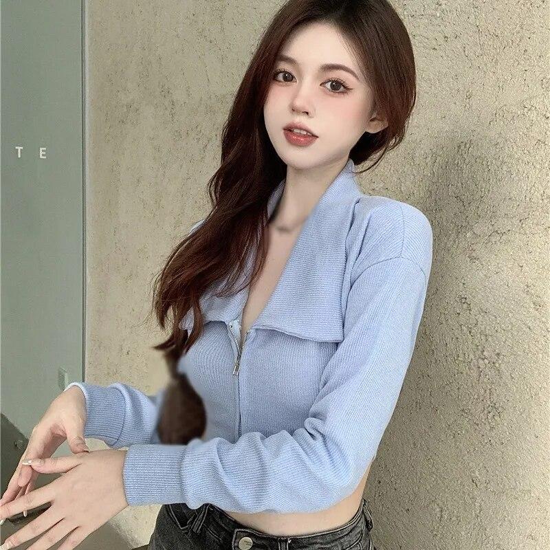 Dámské Slim Fit Jednobarevné tričko Crop Top Ležérní Tričko Tričko s dlouhým rukávem Cvičení Jóga Top Base Košile na zip Cardigan
