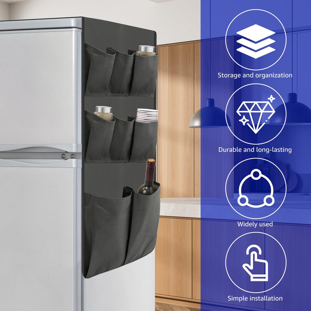 Refrigerator Dust Proof Cover 15 Pockets Caddy Organizer Hanging Bag Household Fridge Storage Bag Portable Stylish Multi-purpose