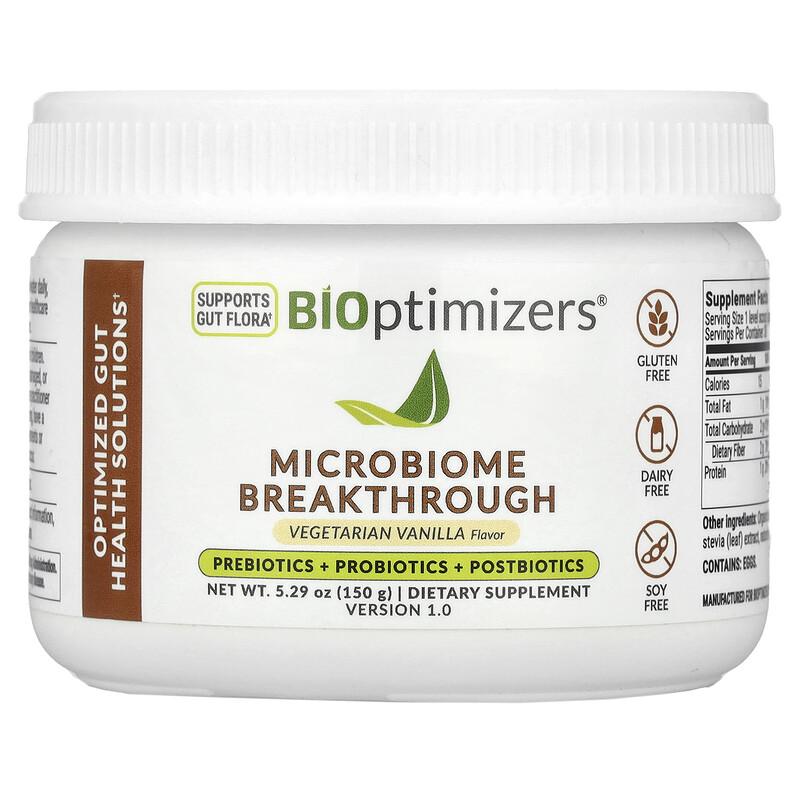 Microbiome Breakthrough, Prebiotics + Probiotics + Postbiotics, Vegetarian Vanilla, 5.29 oz (150 g)