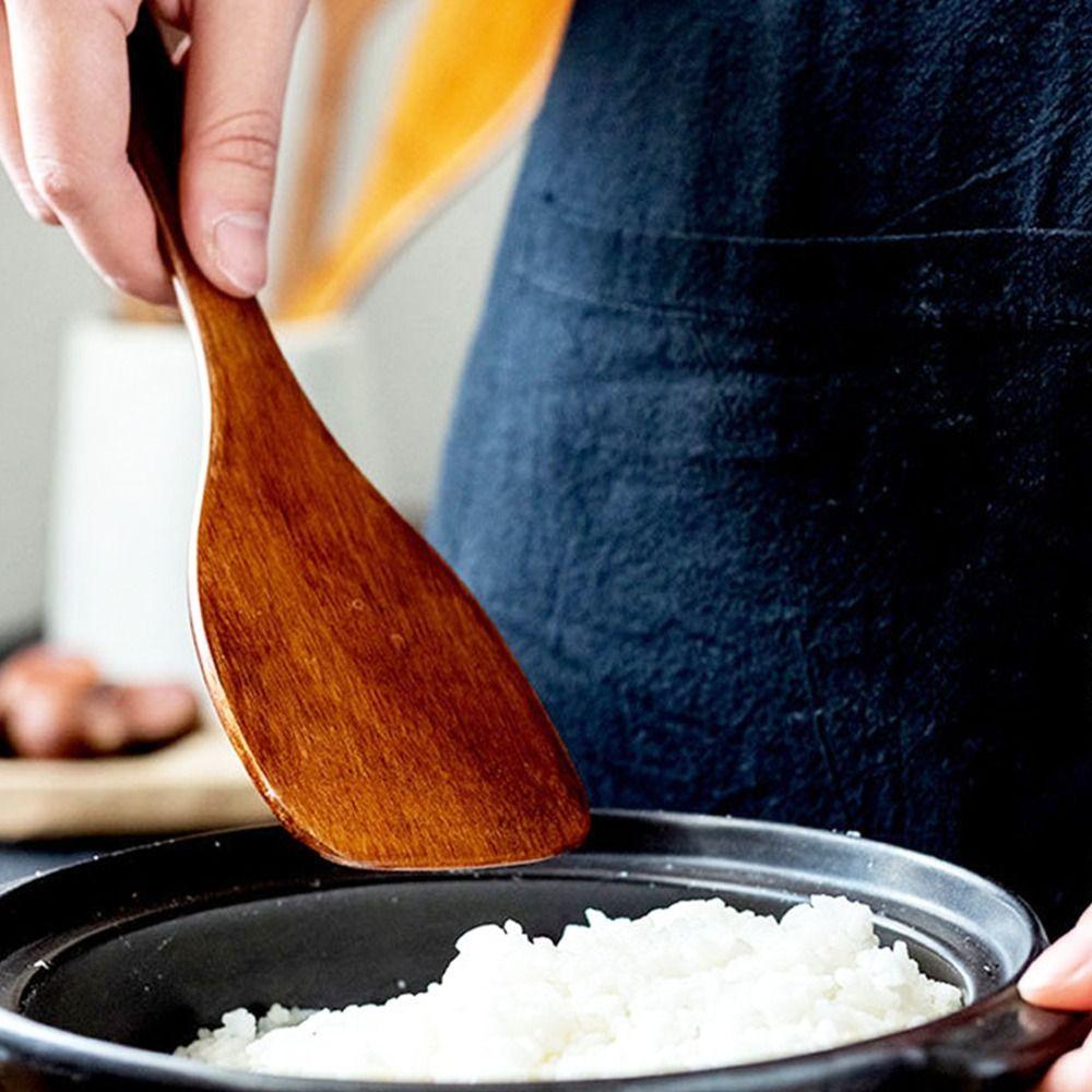 Durable Non-stick Wooden Spatula Anti-hot Non-slip Rice Spatula Long Handle Cooking Spatula