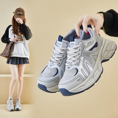 Spring Fashion Versatile Dad Shoes Women's Mesh Breathable Platform Casual Single Shoes Heightening Sports Running Shoes
