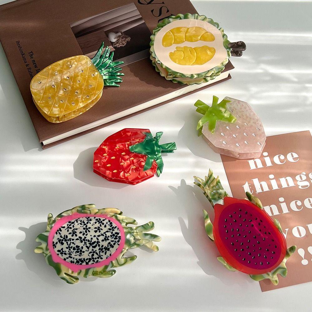 Strawberry Cartoon  Hair Claw Pitaya Acetic Acid Shark Clip Personalized Fruit Hair Grab  Girls
