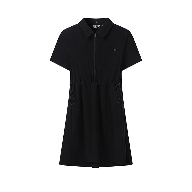 FILA White Simple Fashion Versatile Short Sleeve Dress Women dresses Black F11W633307FBK L