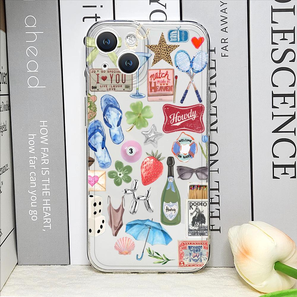 Transparent Seaside Scenery Wine Lemon Girls Phone Case for IPhone 16 11 12 13 14 15 Pro Max 7 8 14 Plus 16E X XS Art Soft Cover