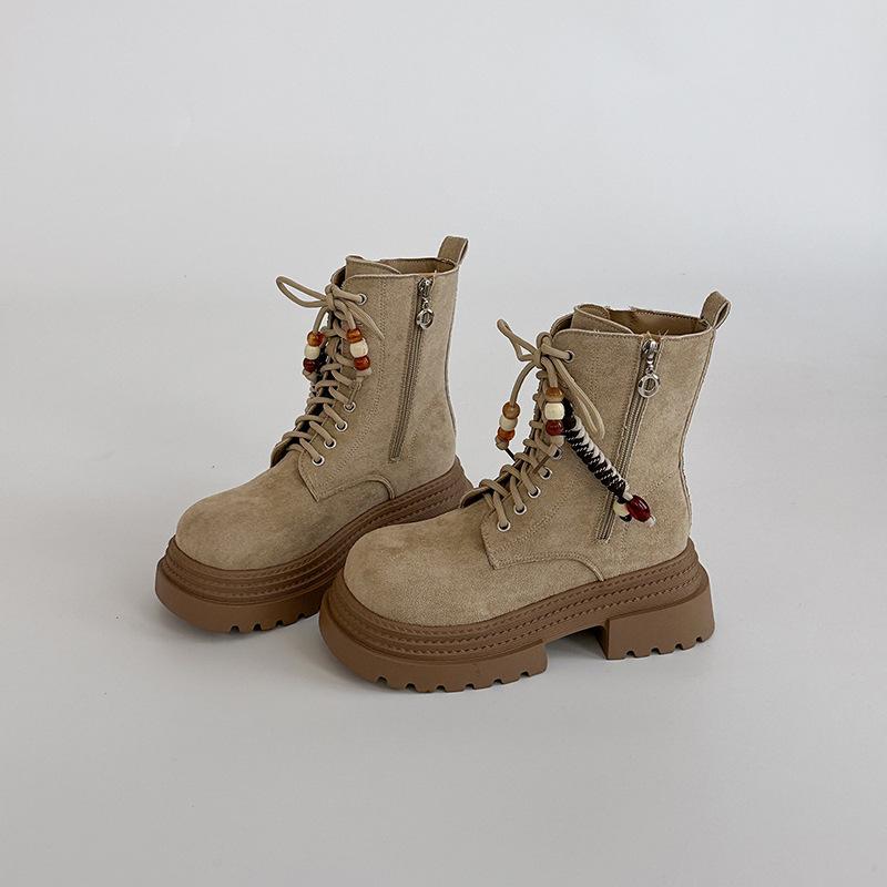 

Модные корейские ботинки Мартин на высокой платформе с ремешком и бусинами, женские осенне-зимние, ретро, универсальные, в стиле локомотив, короткие ботинки, женская обувь 40 бежевый