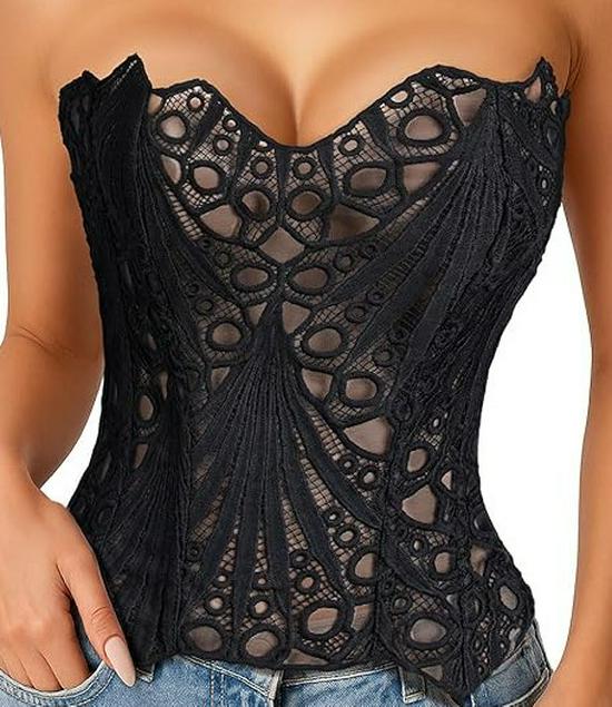 Европейский и американский стиль Розовый корсет-бандо на шнуровке с косточками S чёрный