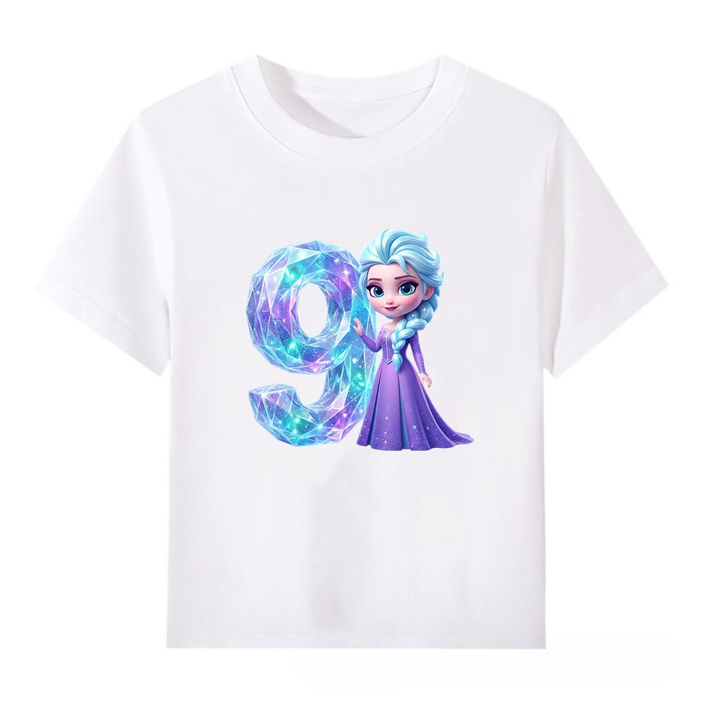 Disney Frozen Elsa Number Print Kids Cotton T-Shirt Girls Boys Breathable Short Sleeve Tee Cartoon Fashion Children's Clothes