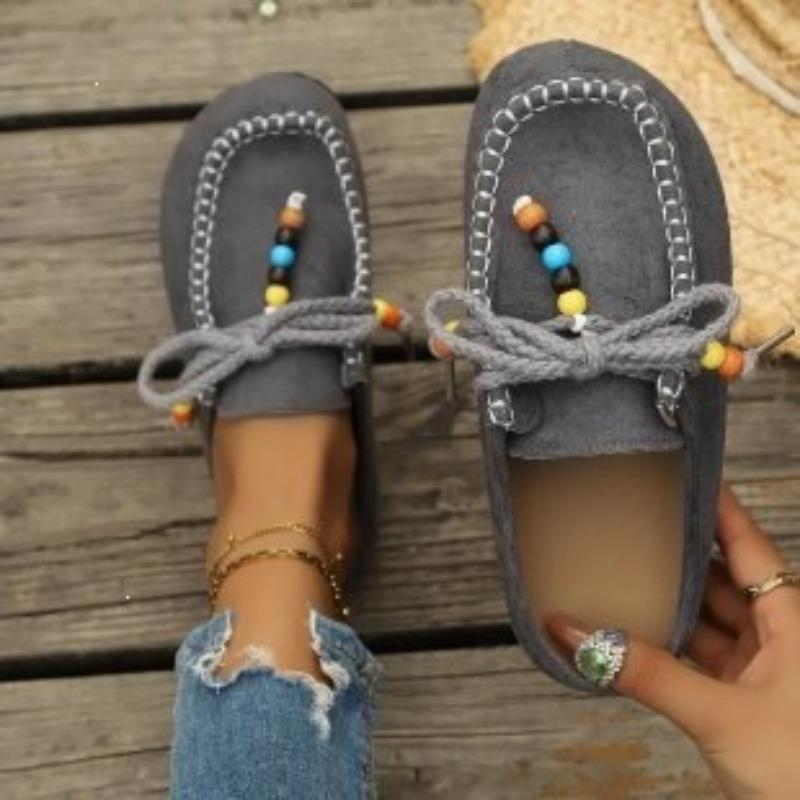 Women's Flat Beaded Closed-Toe Slip-On Mule Sandals, Comfortable Trendy Soft-Soled Casual Footwear, Available In Large Sizes.