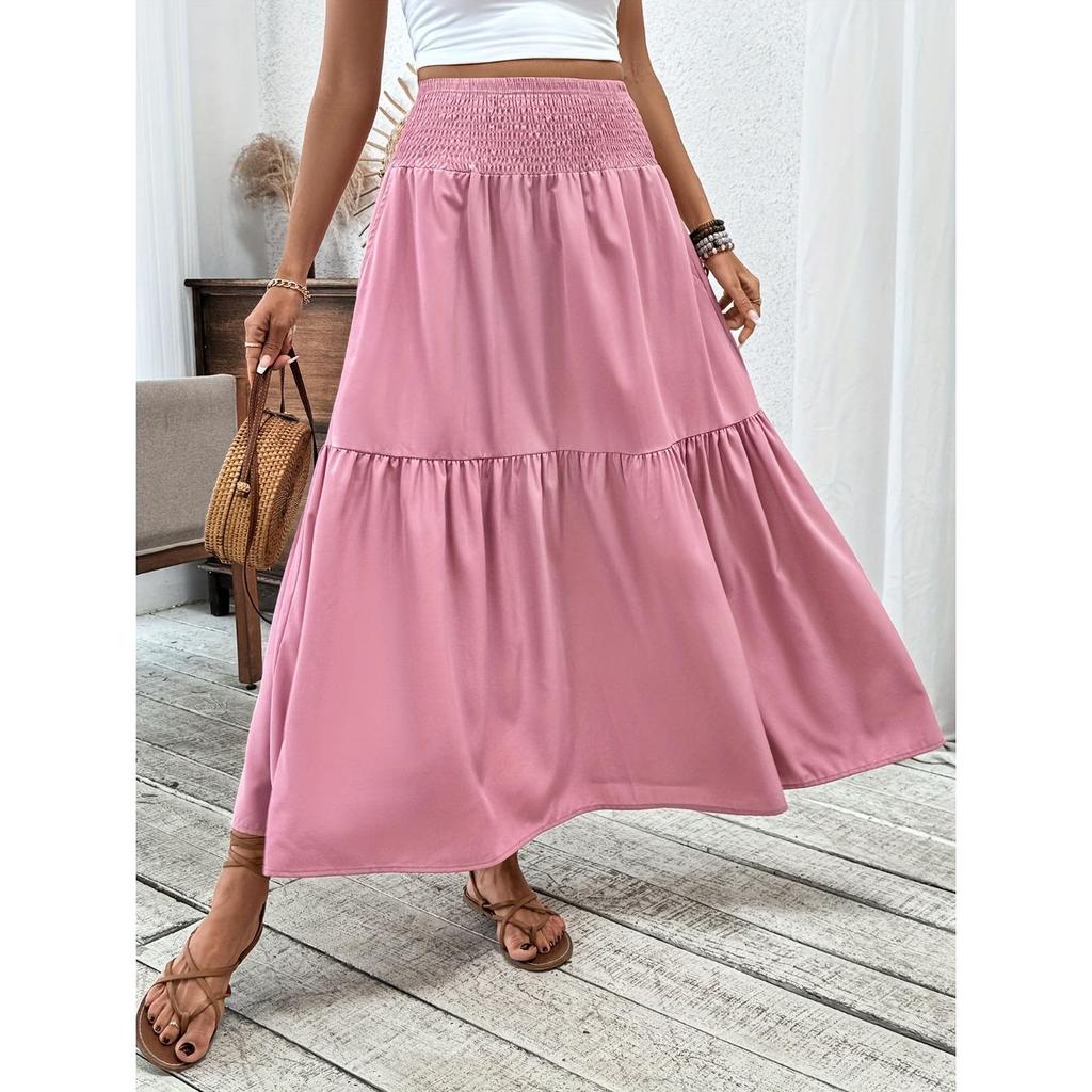 Women's Casual Ditsy Floral Elastic Waist Pocket Skirt, Suitable for Casual Commuting Wear