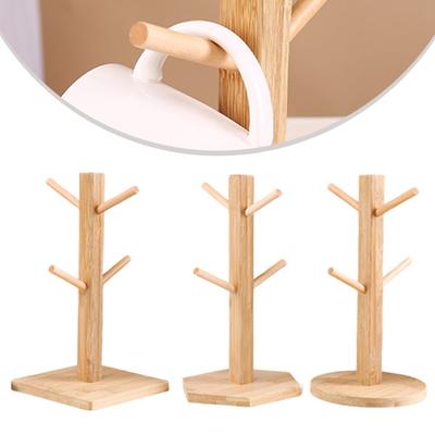 Tassenhalter mit sechs Haken, Holz, Baumstil für Kaffeetassen und Küchentücher