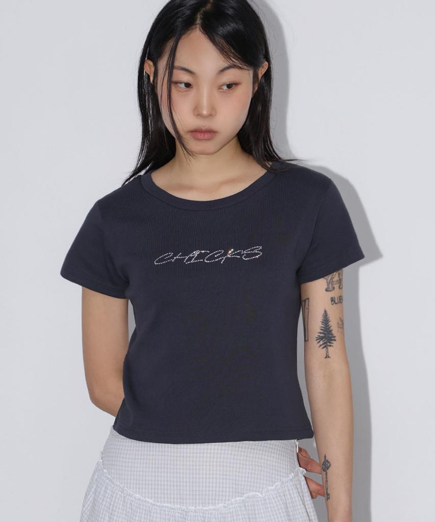 CHICKS Hotfix Logo Short Sleeve T-Shirt Charcoal