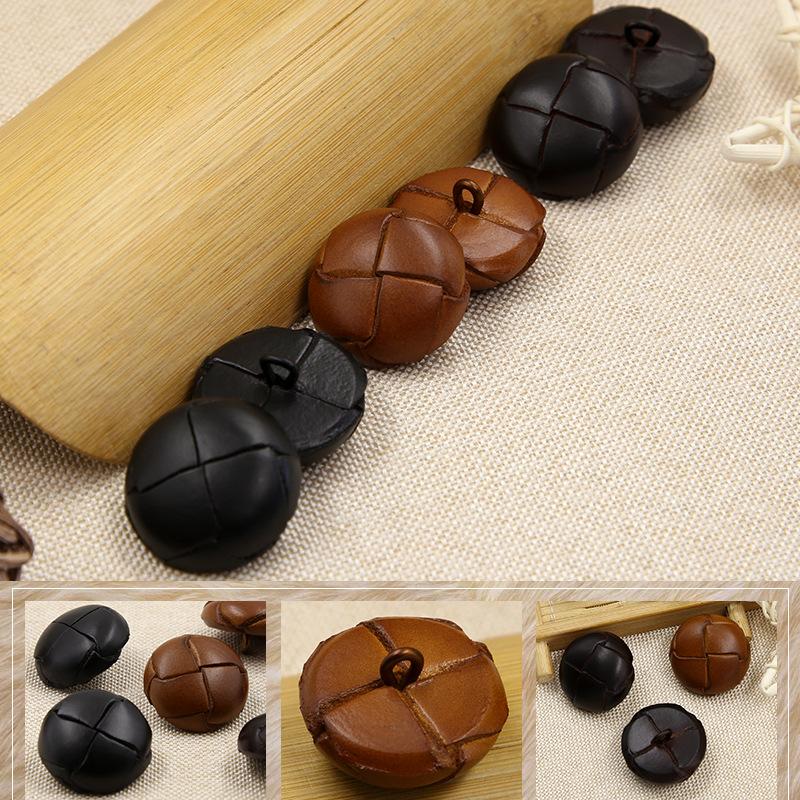10Pcs/lot 15-28mm Round Brown Black Woven Genuine Leather Button for Men Women Suit Jacket Leather Coat Windbreaker Buttons