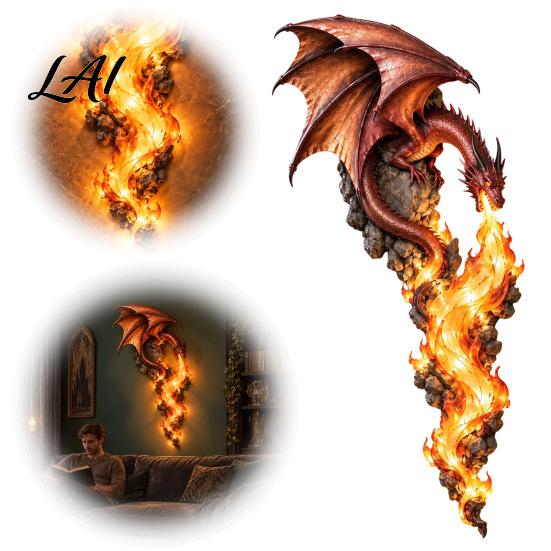 Led Night Sconce, Gothic Guardian Wall Light Dragonfire Fantasy Dragon Head Lamp, Vintage Gift