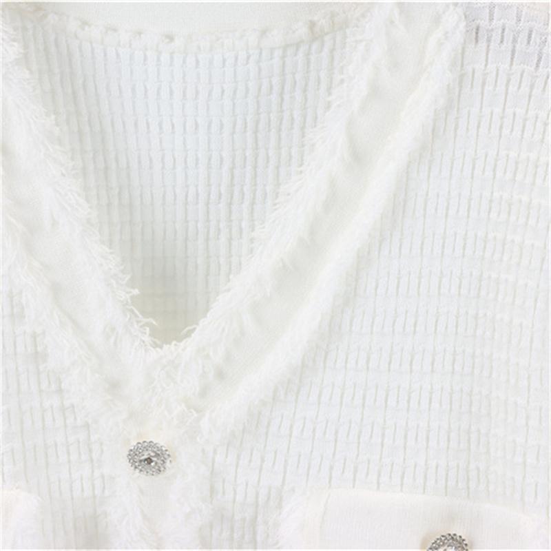 Autumn And Winter Knitted Dress For Women  V-Neck Tassel Solid Color Mid Length Skirt