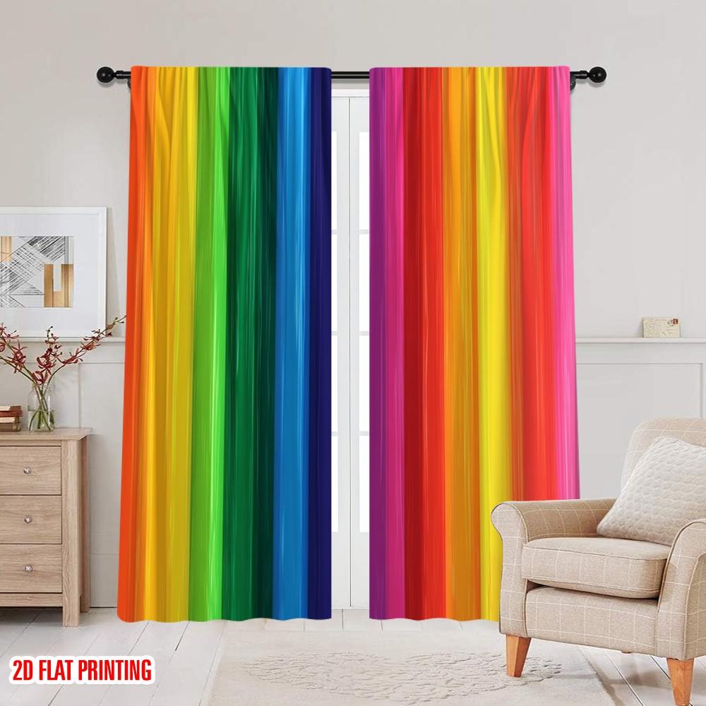 2pcs Window Curtains Rainbow Pride Versatile 100% Polyester  Without Electricity summer party decorations Use for Indoor