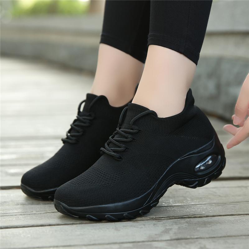 Fashion Women Platform Shoes Knitted Mesh Casual Sneakers Lace-up Outdoor Shoes for Walking Traveling Shoes