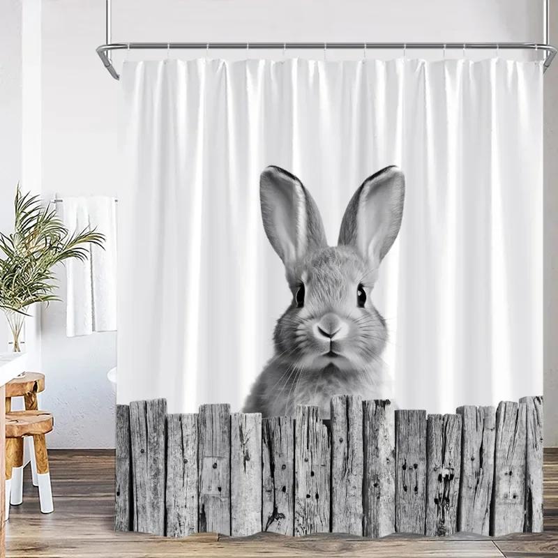 Funny Easter Shower Curtains Cute Bunny Pink Farm Truck Dogs Watercolour Floral Rabbit Eggs Bathroom Curtain Decor With Hooks