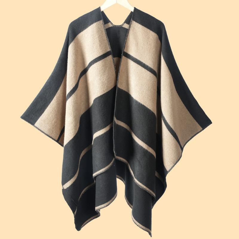 New ladies autumn and winter warm scarf shawl cape simple large horizontal strip jacquard cape office warm blanket