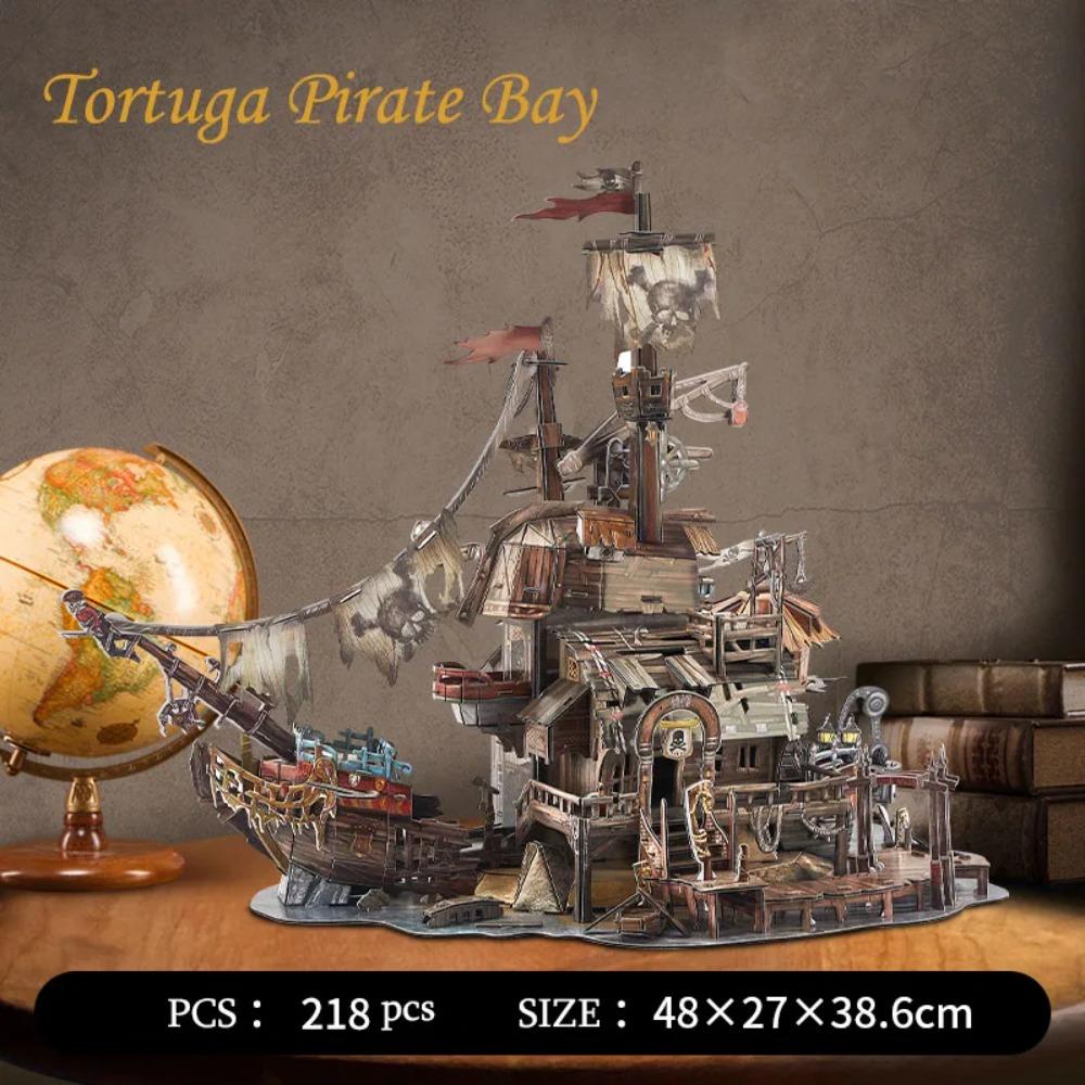 Puzzle en Papier 3D Bâtiments Tridimensionnels Baie des Pirates Tortuga Modèle Puzzle DIY Jouets d'Assemblage pour Enfants Cadeaux de Noël Casa