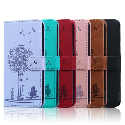 Correa de muñeca con relieve 3D de flores y gatos, funda de cuero para teléfono, billetera, soporte para libro para iPhone 16 15 Pro, Samsung Redmi, Google Oppo, ranura para tarjeta magnética, funda abatible