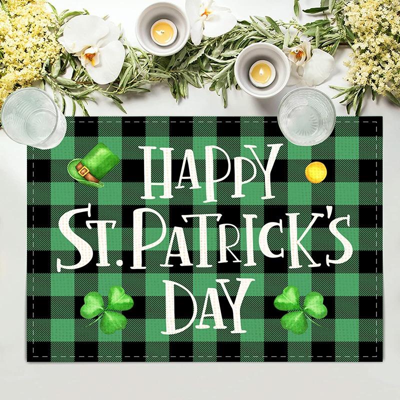 St. Patrick's Day Placemats Set of 6 Buffalo Plaid Plastic Table Mats Lucky Shamrock Place Mats Holiday Table for Party Kitchen
