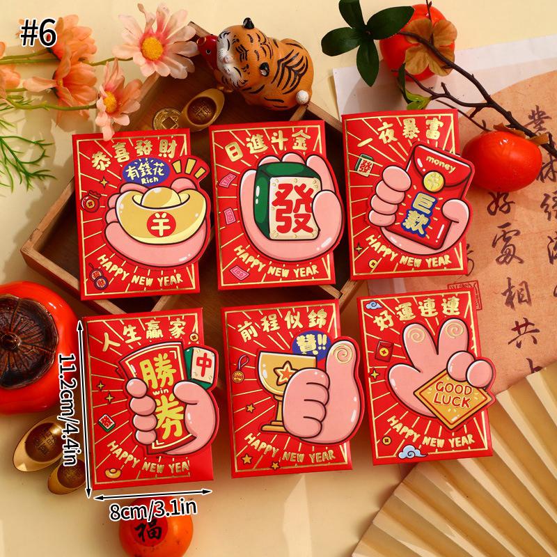 6pcs Chinese New Year Red Envelopes Cartoon Cute Snake Hongbao Spring Festival Red Packets Wedding Envelope Snake Money Packets
