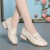 3.5cm Breathable Comfortable Shallow Soft Leather Shoes 2025 Fall Med Block Heels Loafers Women's Footwear for Office Mom