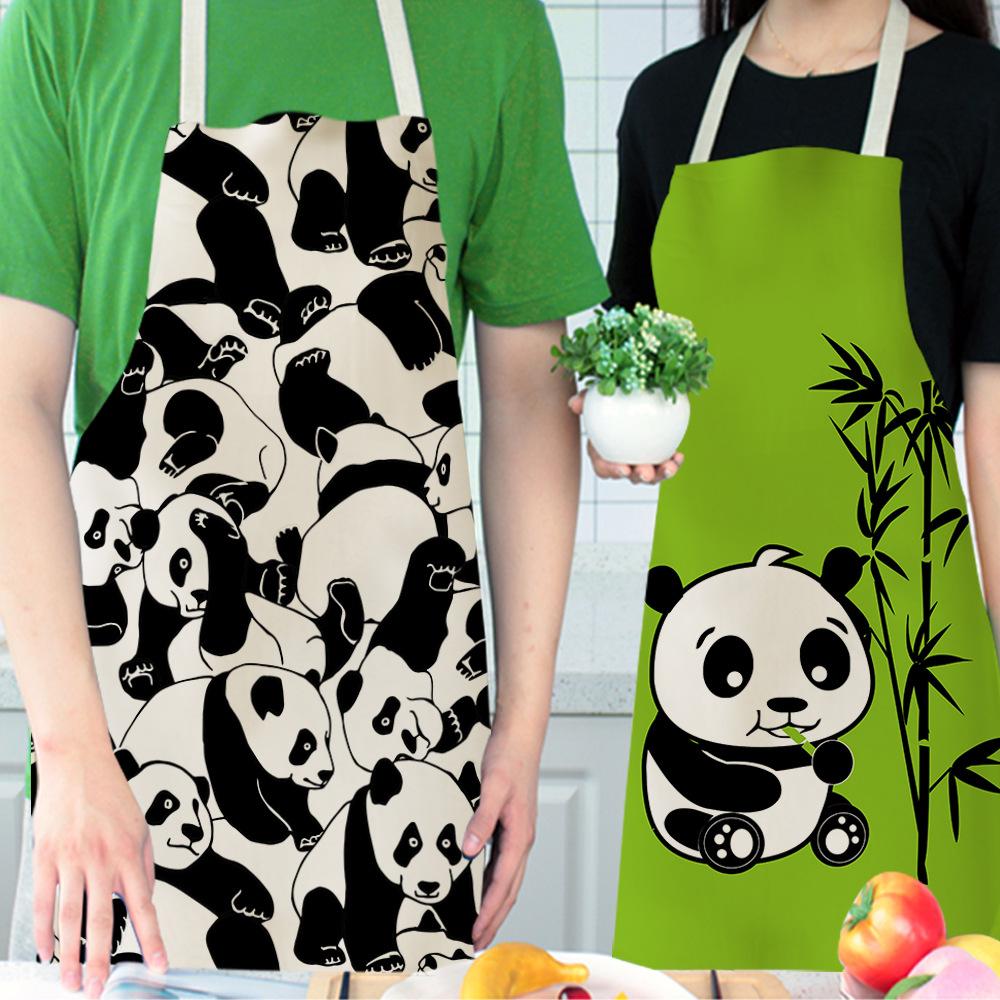 Cartoon Panda Multi-functional Linen Apron Dress Garden Children's Aprons for Woman Man Kids Pink Kitchen Baking Accessories