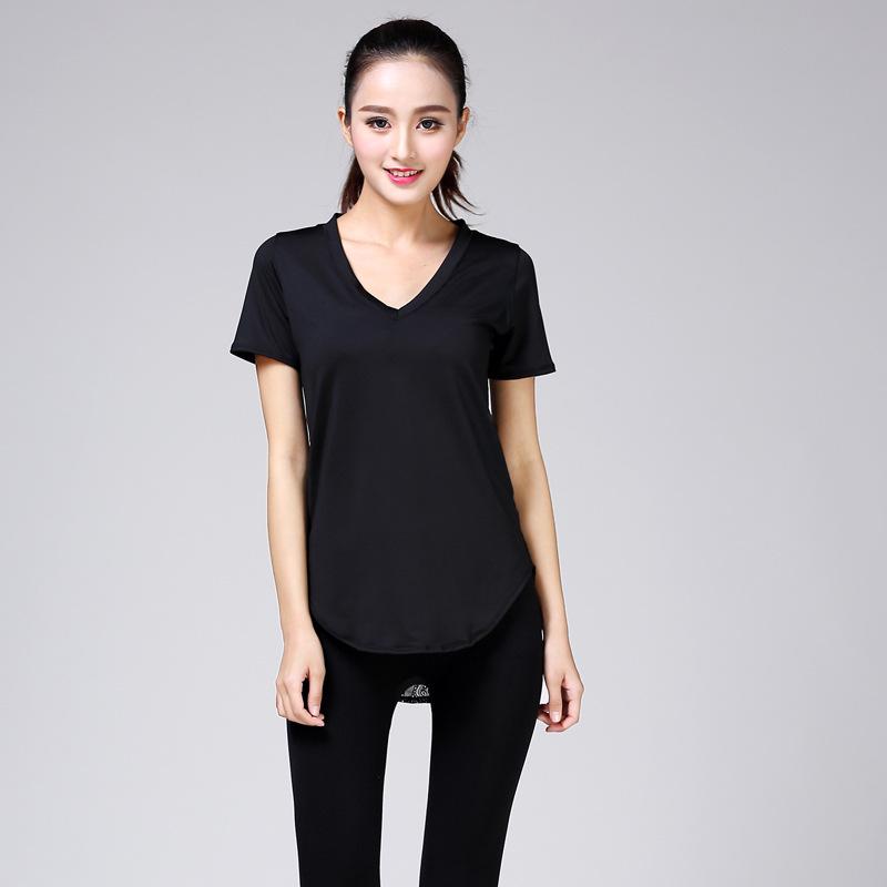 Korean Lace Yoga T-Shirt: Quick-Dry, V-Neck, Short Sleeves for Women