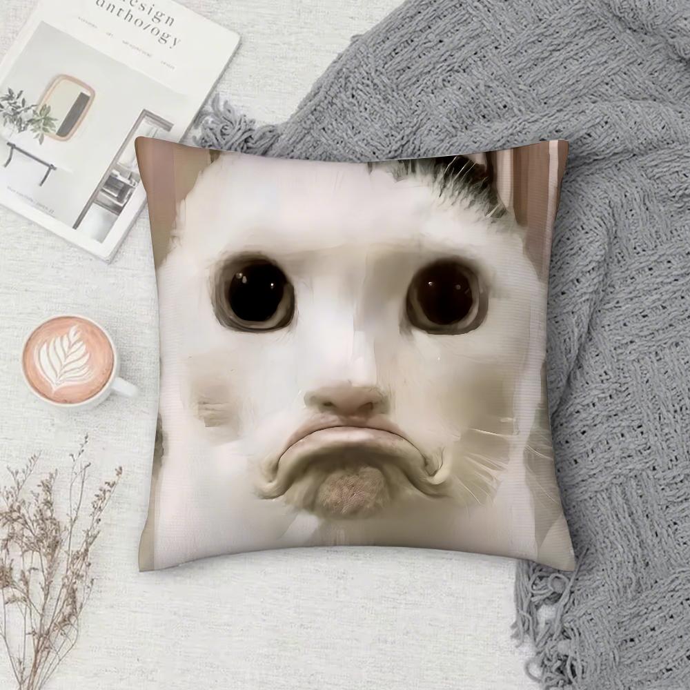 Cat Funny MEME Pillow Case Square Double-Sided Printing Short Plush Sofa Cushion Cover Bedroom Bedside Pillow