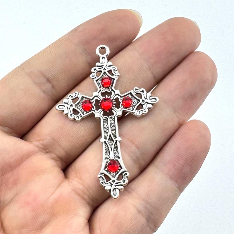 European Gothic Ruby Cross Pendant Necklace & Earrings Set