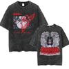 Anime Attack Titan Retro Wash Bedrucktes T-Shirt Mikasa Ackerman Eren Jaeger Freie Flügel Muster Herren Sommer T-Shirt